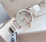 Buy Shop Emporio Armani Ceramica Mother of Pearl Dial White Ceramic Strap Watch For Women - AR1486 USA Online