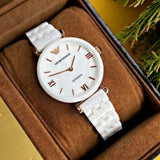 Buy Shop Emporio Armani Ceramica Mother of Pearl Dial White Ceramic Strap Watch For Women - AR1486 USA Online