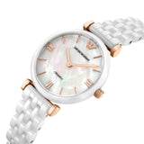 Buy Shop Emporio Armani Ceramica Mother of Pearl Dial White Ceramic Strap Watch For Women - AR1486 USA Online