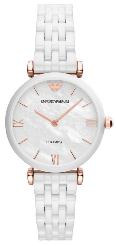 Buy Shop Emporio Armani Ceramica Mother of Pearl Dial White Ceramic Strap Watch For Women - AR1486 USA Online