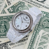 Buy Shop Emporio Armani Ceramica White Mother of Pearl Dial Stainless Steel Strap Watch For Women - AR1426 USA Online