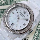 Buy Shop Emporio Armani Ceramica White Mother of Pearl Dial Stainless Steel Strap Watch For Women - AR1426 USA Online