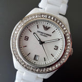 Buy Shop Emporio Armani Ceramica White Mother of Pearl Dial Stainless Steel Strap Watch For Women - AR1426 USA Online