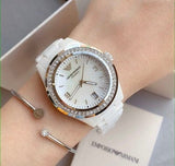 Buy Shop Emporio Armani Ceramica White Mother of Pearl Dial Stainless Steel Strap Watch For Women - AR1426 USA Online