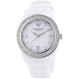 Buy Shop Emporio Armani Ceramica White Mother of Pearl Dial Stainless Steel Strap Watch For Women - AR1426 USA Online