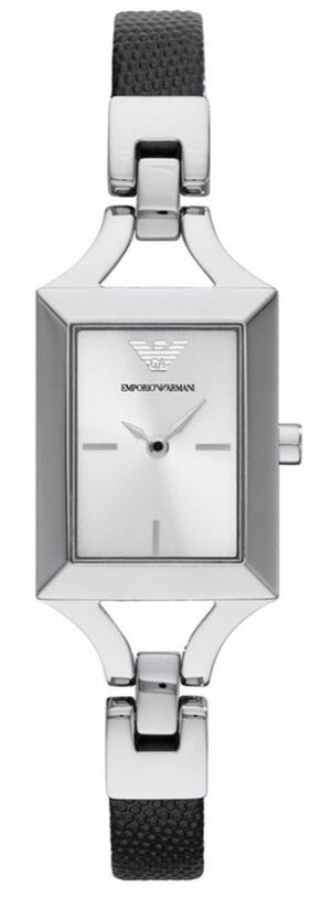 Buy Shop Emporio Armani Chiara Analog Silver Dial Black Leather Strap Watch For Women - AR7372 USA Online