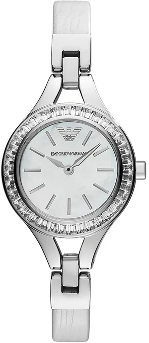 Buy Shop Emporio Armani Chiara Mother of Pearl Dial White Leather Strap Watch for Women - AR7353 USA Online