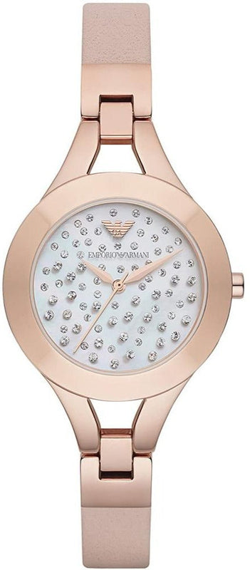 Buy Shop Emporio Armani Chiara Quartz Crystals White Dial Rose Gold Leather Strap Watch For Women - AR7437 USA Online