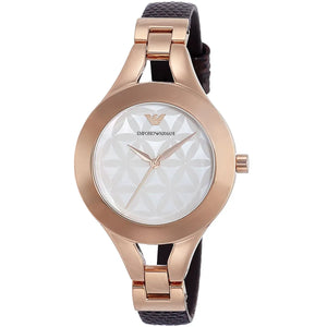 Buy Shop Emporio Armani Chiara Silver Dial Brown Leather Strap Watch for Women - AR7431 USA Online