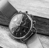 Buy Shop Emporio Armani Chronograph Black Dial Silver Mesh Bracelet Watch For Men - AR11104 USA Online