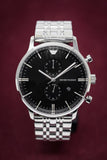 Buy Shop Emporio Armani Chronograph Black Dial Silver Steel Strap Watch For Men - AR0389 USA Online