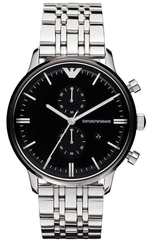 Buy Shop Emporio Armani Chronograph Black Dial Silver Steel Strap Watch For Men - AR0389 USA Online