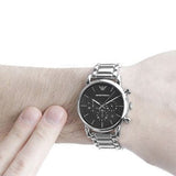 Buy Shop Emporio Armani Chronograph Black Dial Silver Steel Strap Watch For Men - AR1853 USA Online