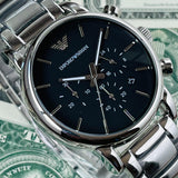Buy Shop Emporio Armani Chronograph Black Dial Silver Steel Strap Watch For Men - AR1853 USA Online