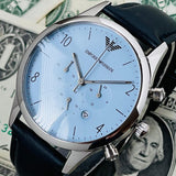 Buy Shop Emporio Armani Chronograph Blue Dial Blue Leather Strap Watch For Men - AR1889 USA Online
