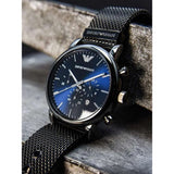 Buy Shop Emporio Armani Chronograph Blue Dial Gun Metallic Mesh Bracelet Watch For Men - AR1979 USA Online