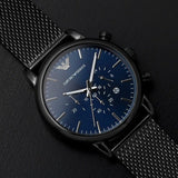 Buy Shop Emporio Armani Chronograph Blue Dial Gun Metallic Mesh Bracelet Watch For Men - AR1979 USA Online