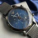 Buy Shop Emporio Armani Chronograph Blue Dial Gun Metallic Mesh Bracelet Watch For Men - AR1979 USA Online