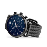 Buy Shop Emporio Armani Chronograph Blue Dial Gun Metallic Mesh Bracelet Watch For Men - AR1979 USA Online