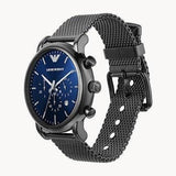 Buy Shop Emporio Armani Chronograph Blue Dial Gun Metallic Mesh Bracelet Watch For Men - AR1979 USA Online