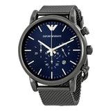 Buy Shop Emporio Armani Chronograph Blue Dial Gun Metallic Mesh Bracelet Watch For Men - AR1979 USA Online