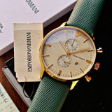 Buy Shop Emporio Armani Chronograph Champagne Dial Green Leather Strap Watch For Men - AR1722 USA Online