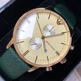 Buy Shop Emporio Armani Chronograph Champagne Dial Green Leather Strap Watch For Men - AR1722 USA Online