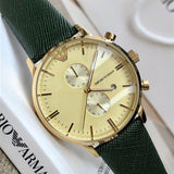 Buy Shop Emporio Armani Chronograph Champagne Dial Green Leather Strap Watch For Men - AR1722 USA Online