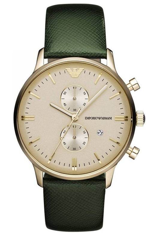 Buy Shop Emporio Armani Chronograph Champagne Dial Green Leather Strap Watch For Men - AR1722 USA Online