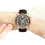 Buy Shop Emporio Armani Chronograph Gray Dial Brown Leather Strap Watch For Men - AR6043 USA Online
