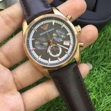 Buy Shop Emporio Armani Chronograph Gray Dial Brown Leather Strap Watch For Men - AR6043 USA Online