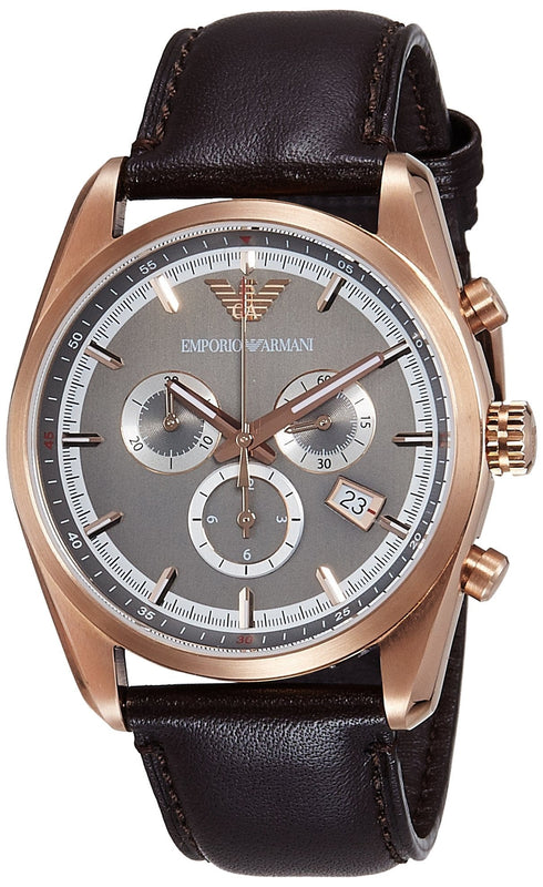Buy Shop Emporio Armani Chronograph Gray Dial Brown Leather Strap Watch For Men - AR6043 USA Online