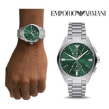 Buy Shop Emporio Armani Chronograph Green Dial Silver Steel Strap Watch For Men - AR11480 USA Online
