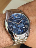 Buy Shop Emporio Armani Chronograph Quartz Blue Dial Silver Steel Strap Watch For Men - AR11082 USA Online