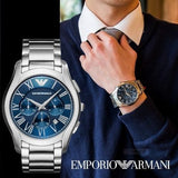 Buy Shop Emporio Armani Chronograph Quartz Blue Dial Silver Steel Strap Watch For Men - AR11082 USA Online