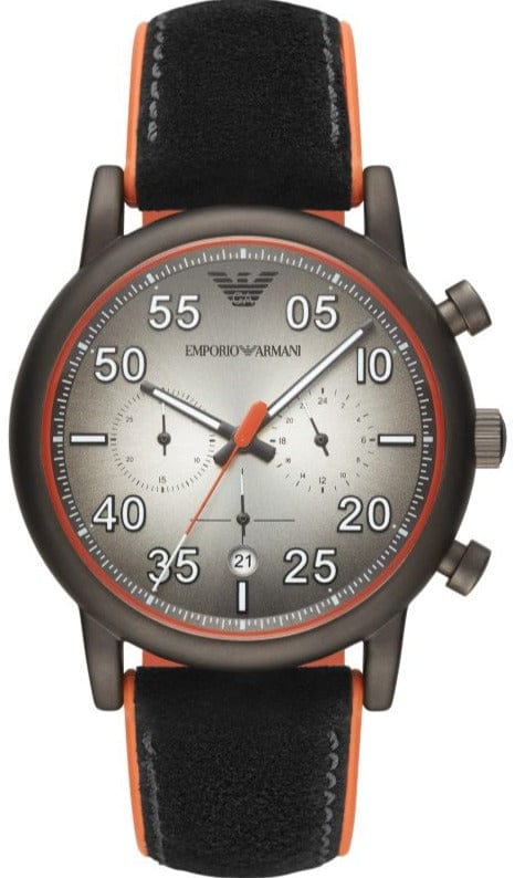 Buy Shop Emporio Armani Chronograph Quartz Grey Dial Black Leather Strap Watch For Men - AR11174 USA Online