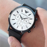 Buy Shop Emporio Armani Chronograph Quartz Silver Dial Black Rubber Strap Watch For Men - AR11048 USA Online
