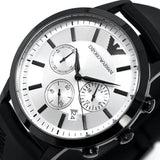 Buy Shop Emporio Armani Chronograph Quartz Silver Dial Black Rubber Strap Watch For Men - AR11048 USA Online