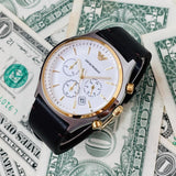 Buy Shop Emporio Armani Chronograph White Dial Brown Leather Strap Watch For Men - AR11033 USA Online