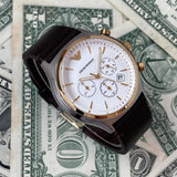 Buy Shop Emporio Armani Chronograph White Dial Brown Leather Strap Watch For Men - AR11033 USA Online
