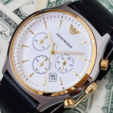 Buy Shop Emporio Armani Chronograph White Dial Brown Leather Strap Watch For Men - AR11033 USA Online