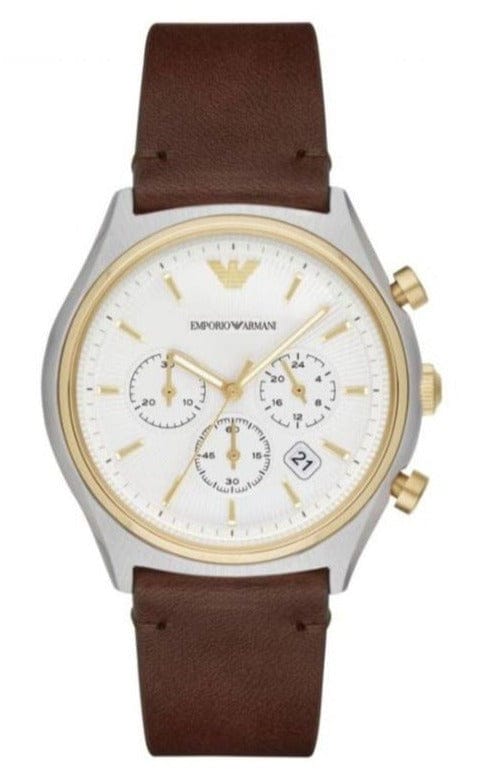 Buy Shop Emporio Armani Chronograph White Dial Brown Leather Strap Watch For Men - AR11033 USA Online