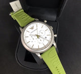 Buy Shop Emporio Armani Chronograph White Dial Green Rubber Strap Watch For Men - AR11022 USA Online