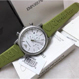 Buy Shop Emporio Armani Chronograph White Dial Green Rubber Strap Watch For Men - AR11022 USA Online