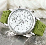 Buy Shop Emporio Armani Chronograph White Dial Green Rubber Strap Watch For Men - AR11022 USA Online