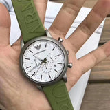 Buy Shop Emporio Armani Chronograph White Dial Green Rubber Strap Watch For Men - AR11022 USA Online