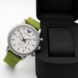 Buy Shop Emporio Armani Chronograph White Dial Green Rubber Strap Watch For Men - AR11022 USA Online
