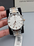 Buy Shop Emporio Armani Chronograph White Dial Two Tone Steel Strap Watch For Men - AR0399 USA Online