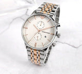 Buy Shop Emporio Armani Chronograph White Dial Two Tone Steel Strap Watch For Men - AR0399 USA Online