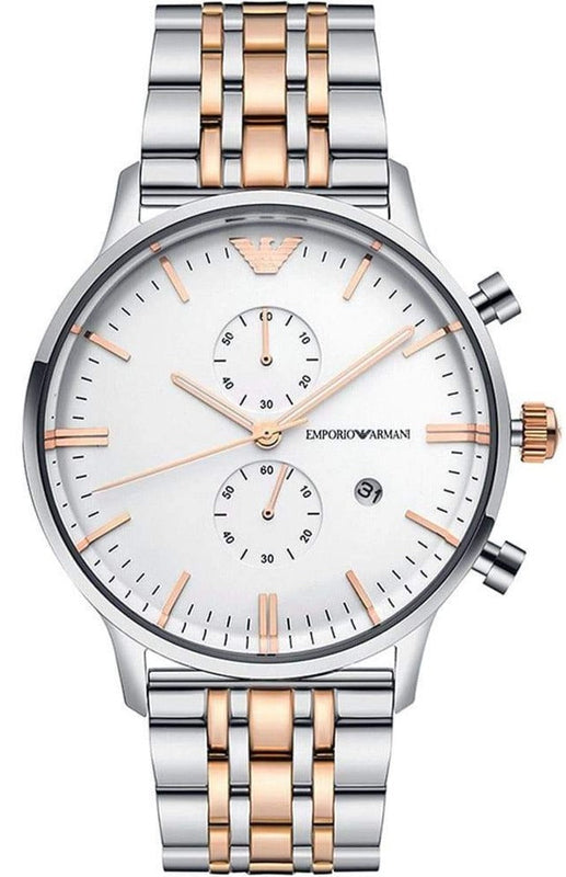 Buy Shop Emporio Armani Chronograph White Dial Two Tone Steel Strap Watch For Men - AR0399 USA Online